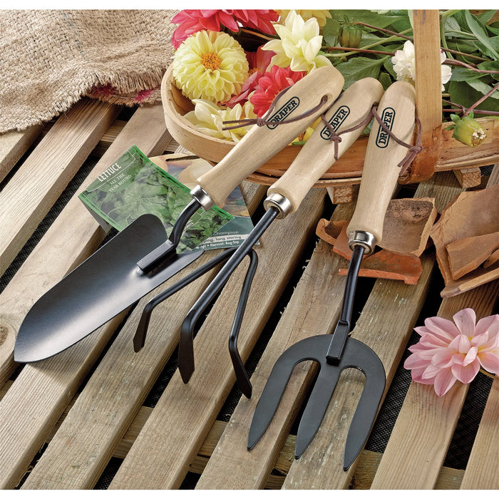 Draper Carbon Steel Hand Fork, Cultivator and Trowel with Hardwood Handles