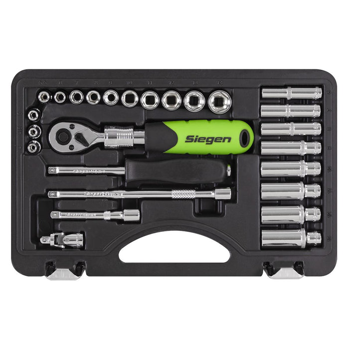 Siegen Socket Set Extending Ratchet 1/4"Sq Drive 26pc S01286 Siegen - Town Tools 