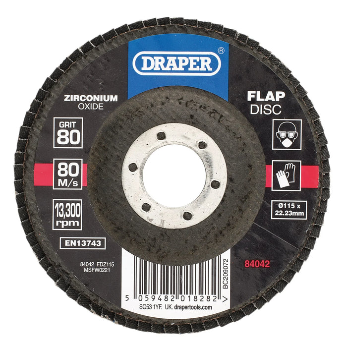 Draper Zirconium Oxide Flap Disc, 115 x 22.23mm, 80 Grit - FDZ115