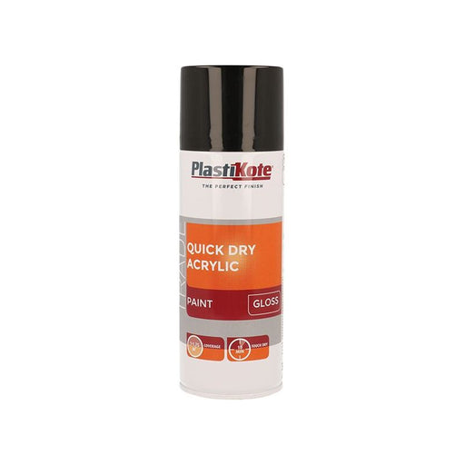Plastikote Trade Quick Dry Acrylic Spray Paint Gloss Black 400ml PlastiKote - Town Tools