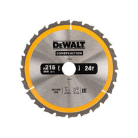 Dewalt Power Tools Stationary Construction Circular Saw Blade 216 x 30mm x 24T ATB/Neg