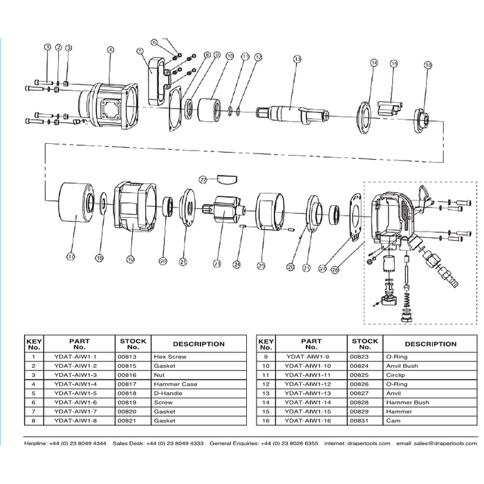 Draper Complete Handle Kit MPN: YDAT-AIW1-28