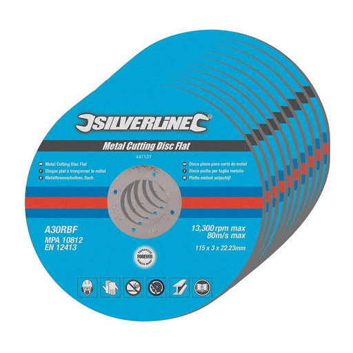 Silverline Metal Cutting Discs Flat 10pk 115 x 3 x 22.23mm Silverline - Town Tools 