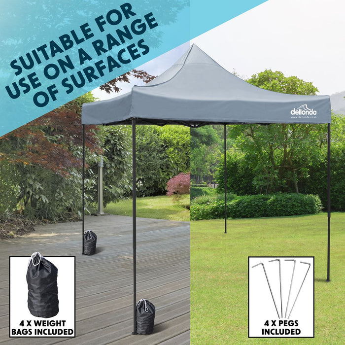 Dellonda 2x2m Pop-Up Gazebo Heavy Duty  Carry Bag Rope Stakes & Weight Grey