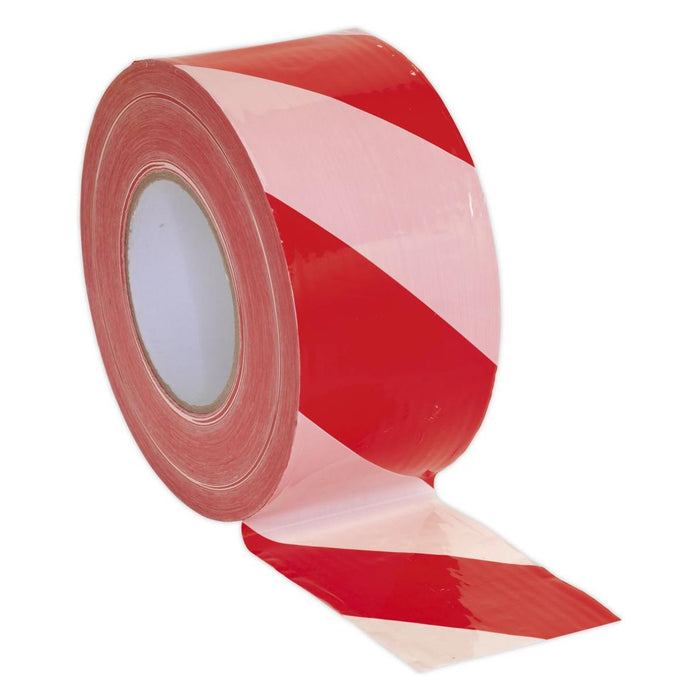 Sealey Hazard Warning Barrier Tape 80mm x 100m Red/White Non-Adhesive BTRW Sealey - Town Tools 