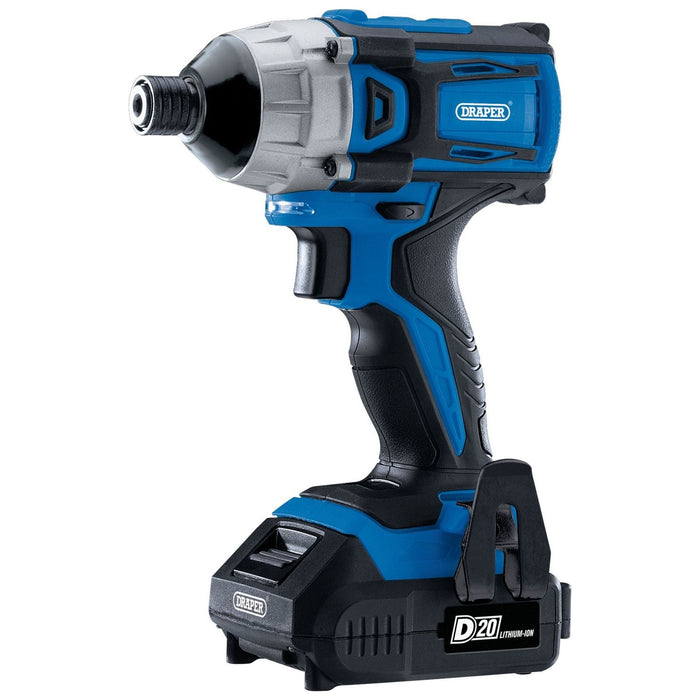 Draper D20 20V Brushless Impact Driver, 1/4" Hex, 180Nm, 2 x 2.0Ah Batteries, 1 Draper - Town Tools 