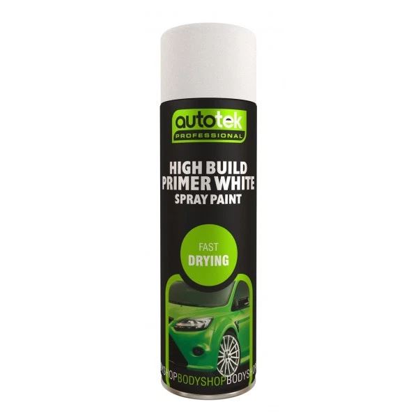 Autotek White High Build Primer 500ml Spray On Paint Aerosol High Coverage