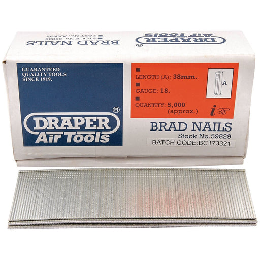 Draper Brad Nails, 38mm (Pack of 5000) 59829 Draper - Town Tools 