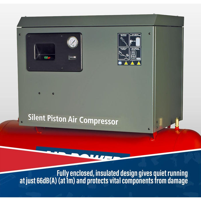 270L Low Noise Belt Drive Air Compressor with Cast Cylinders 7.5hp 3ph 2-Stage Sealey - Town Tools 
