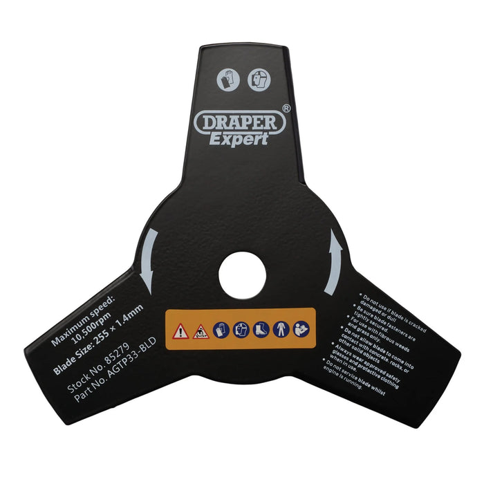 Draper 3-Tooth Brush Cutter Blade, 255mm - AGTP33-BLD