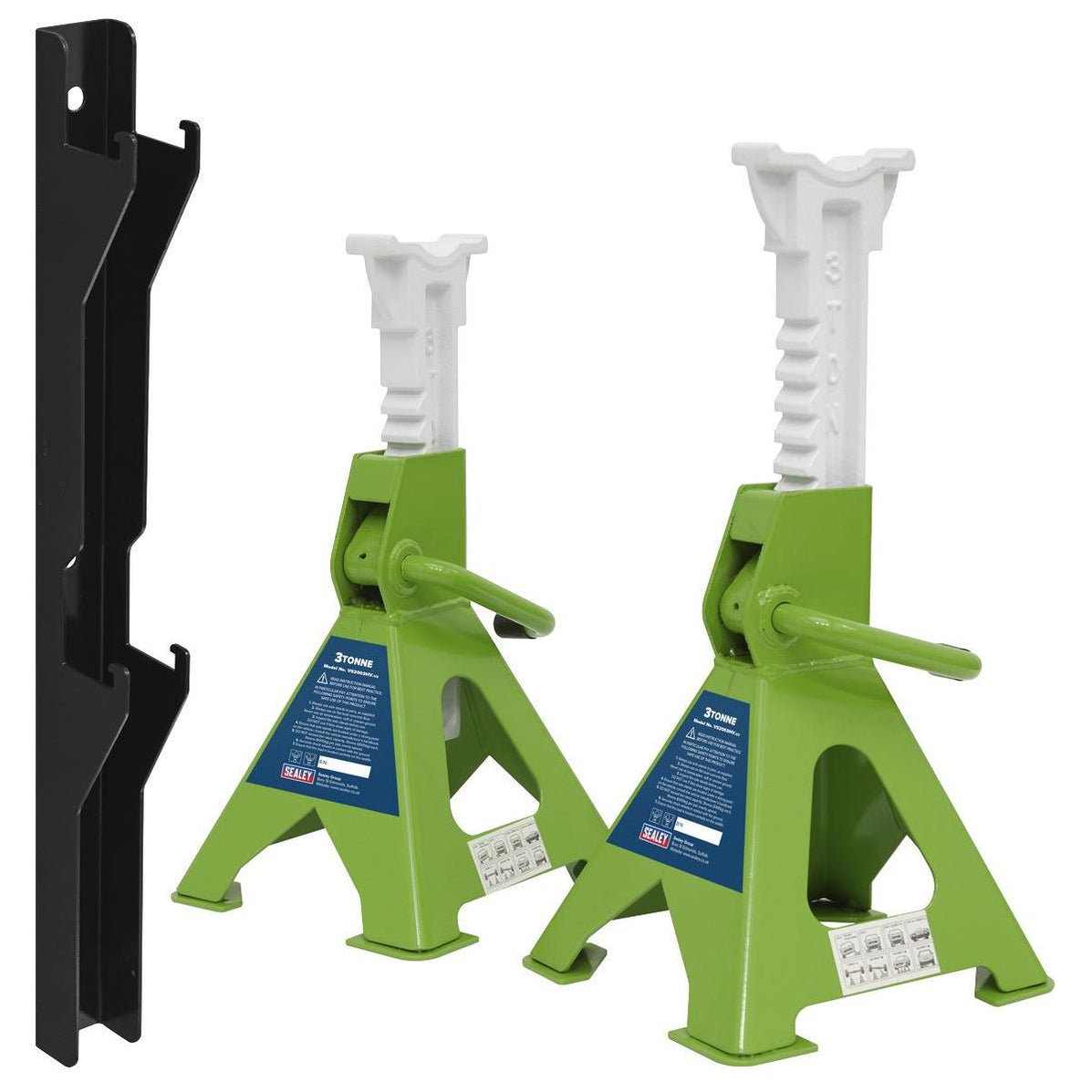 Sealey Axle Stand & Axle Stand Storage Rack Combo 3 Tonne - Hi-Vis Gre ...