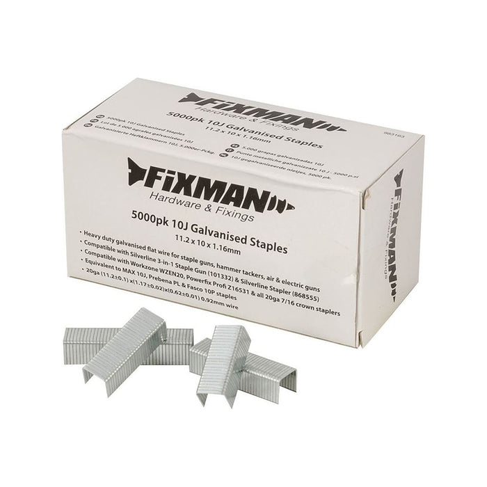 Fixman 10J Galvanised Staples 5000pk 11.2 x 10 x 1.17mm Fixman - Town Tools 