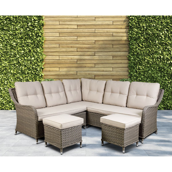 Dellonda Chester Rattan Wicker Outdoor 5-Seater Corner Sofa Set 4pc