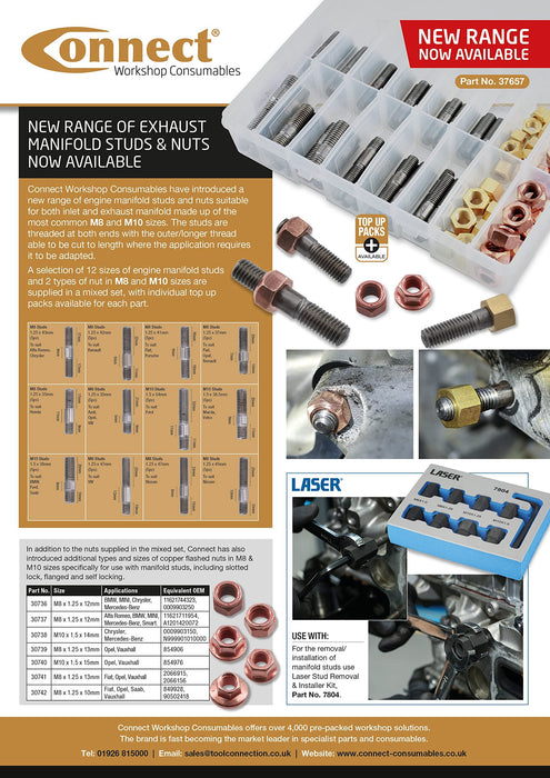 Connect Exhaust Manifold Stud M8 x 1.25 x 43mm 5pc 35426 Connect - Town Tools 