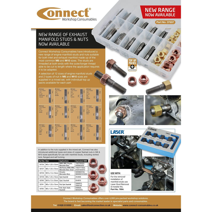 Connect Exhaust Manifold Stud M8 x 1.25 x 43mm 5pc 35426 Connect - Town Tools 