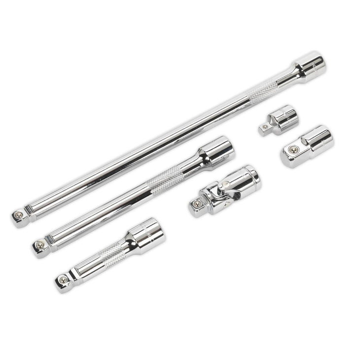 Sealey Wobble/Rigid Extension Bar Adaptor & Universal Joint Set 6pc 3/8"Sq Drive Sealey - Town Tools 