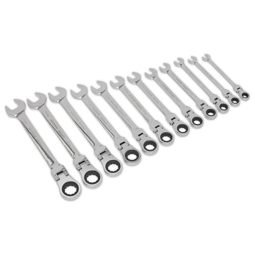 Sealey Flexible Head Ratchet Combination Spanner Set 12pc Metric S0635 Siegen by Sealey - Town Tools 