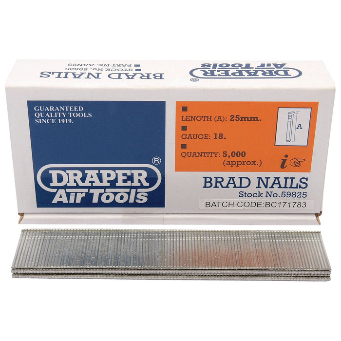Draper Brad Nails, 25mm (Pack of 5000) 59825