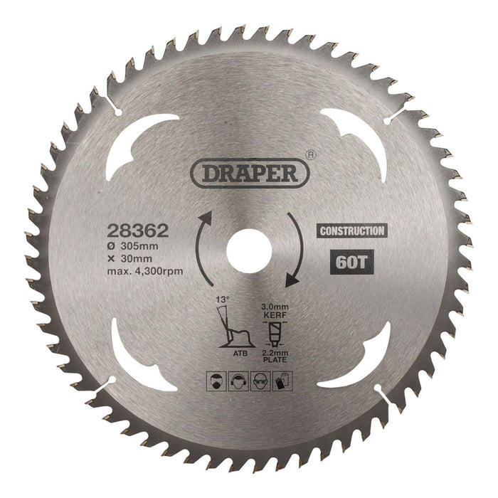 Draper TCT Construction Circular Saw Blade, 305 x 30mm, 60T 28362 Draper - Town Tools 