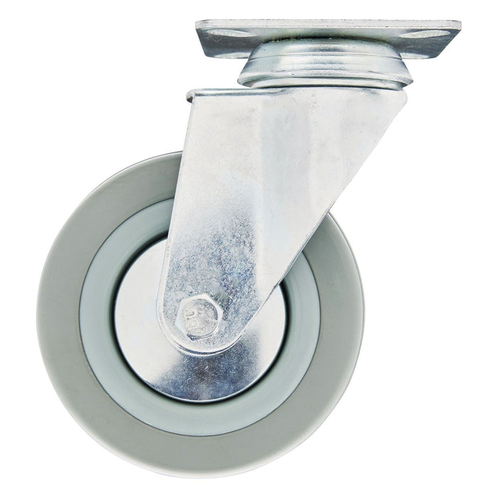 Draper Swivel Plate Fixing Rubber Castor, 100mm Diameter, S.W.L. 80kg Draper - Town Tools