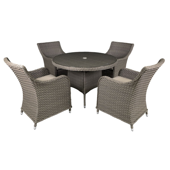 Dellonda Chester Rattan Wicker Outdoor Dining Set Tempered Glass Tabletop 5pc