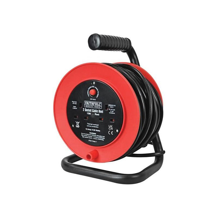 Faithfull Power Plus Open Drum Cable Reel 240V 13A 2-Socket 15m Faithfull Power Plus - Town Tools