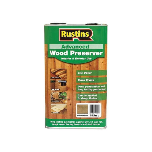 Rustins Advanced Wood Preserver Mid Brown 5 litre Rustins - Town Tools