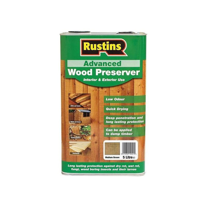 Rustins Advanced Wood Preserver Mid Brown 5 litre Rustins - Town Tools