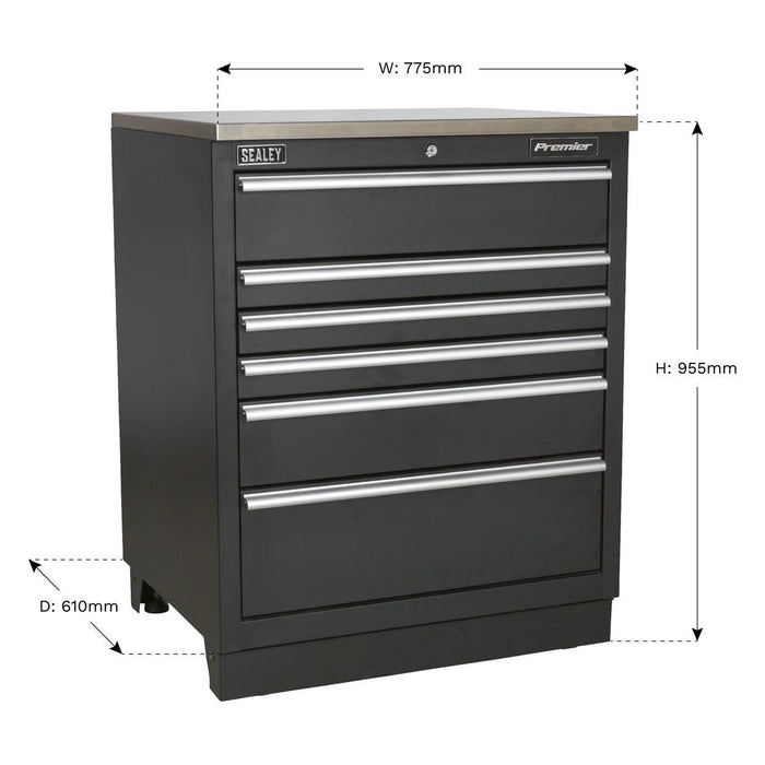 Sealey Modular Floor Cabinet 6 Drawer 775mm Heavy-Duty APMS03 Sealey - Town Tools 