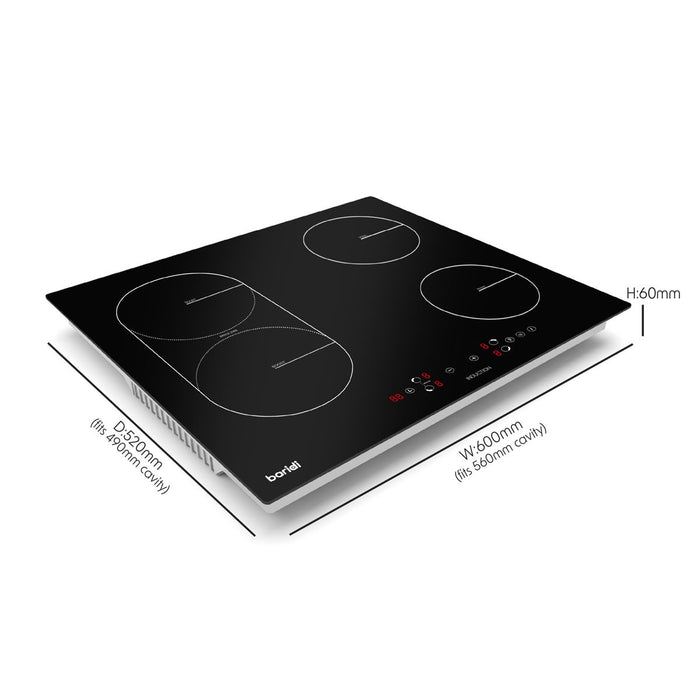 Baridi Integrated Induction Hob 4 Cooking Zones & Bridge Zone 60cm 2800W Output