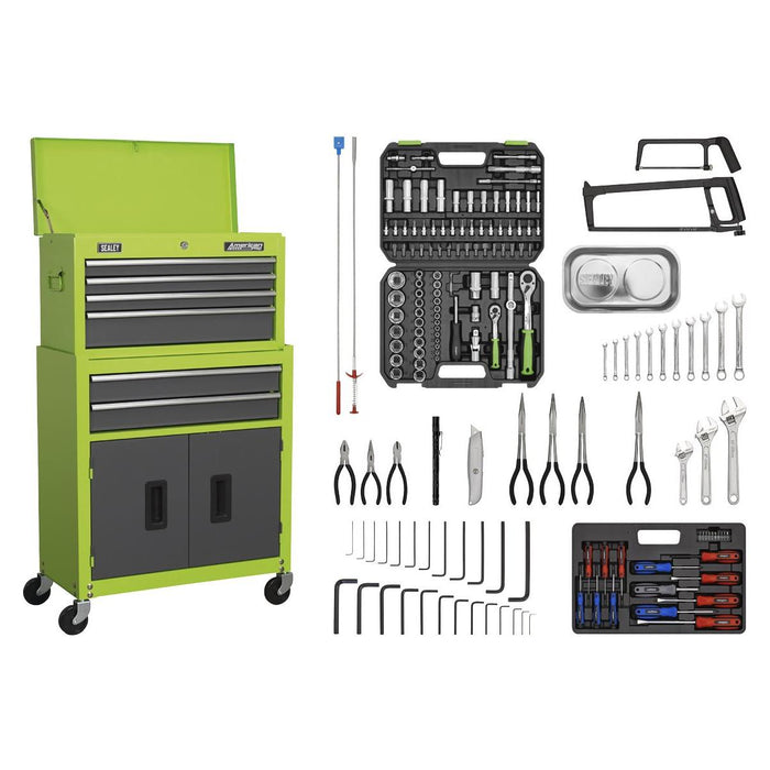 Topchest & Rollcab Combination 6 Drawer with 170pc Tool Kit - Green/Grey Sealey - Town Tools