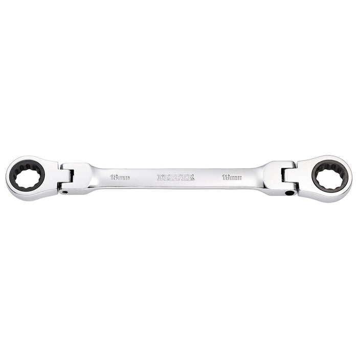 Draper HI-TORQ Metric Flexible Head Double Ring Ratchet Spanner, 18 x 19mm Draper - Town Tools