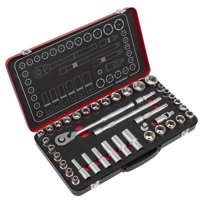 Premier Platinum Metric/Imperial Socket Set 1/2"Sq Drive 40pc Sealey Premier Platinum - Town Tools 