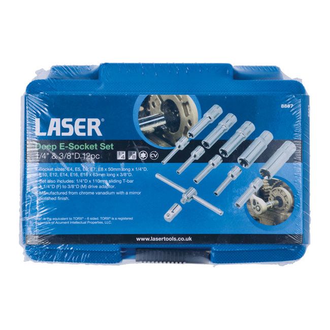 Laser Deep E-Socket Set 1/4" & 3/8"D 12pc Laser - Town Tools