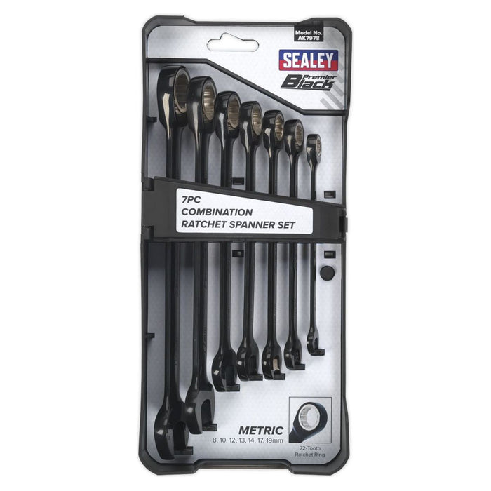 Sealey Combination Ratchet Spanner Set 7pc Black Series Metric AK7978 Sealey - Town Tools 