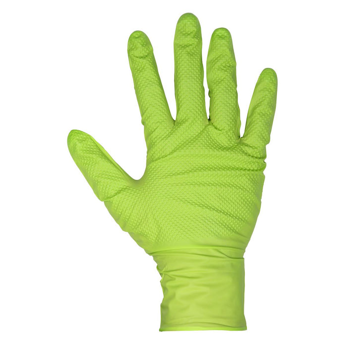 Diamond Grip Extra-Thick Nitrile Powder-Free Gloves Hi-Vis Green XL Pack of 50 Sealey - Town Tools 