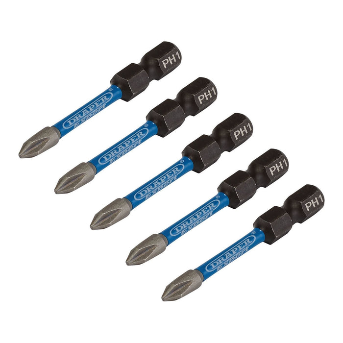 Draper Expert Cross Slot/PH Type Impact Screwdriver Bits, No.1 x 50mm, 1/4" Hex Draper - Town Tools 