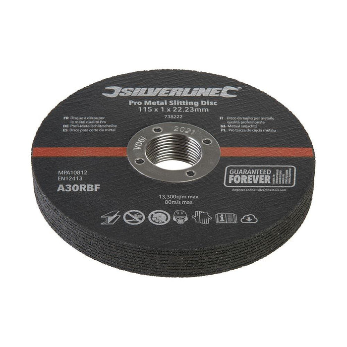 Silverline Pro Metal Slitting Disc 10pk 115 x 1 x 22.23mm Silverline - Town Tools 