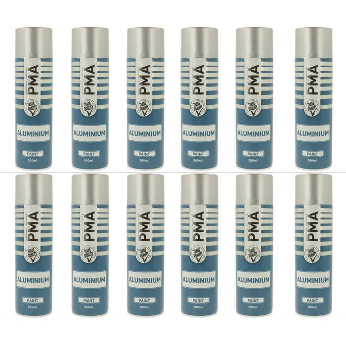 12x PMA Professional Aluminium 500ml Spray Paint High Coverage PMA - Town Tools 