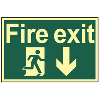 Scan Fire Exit Running Man Arrow Down - Photoluminescent 300 x 200mm