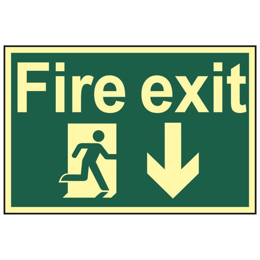Scan Fire Exit Running Man Arrow Down - Photoluminescent 300 x 200mm Scan - Town Tools