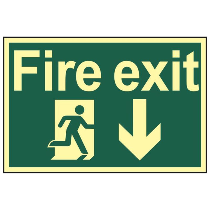 Scan Fire Exit Running Man Arrow Down - Photoluminescent 300 x 200mm Scan - Town Tools