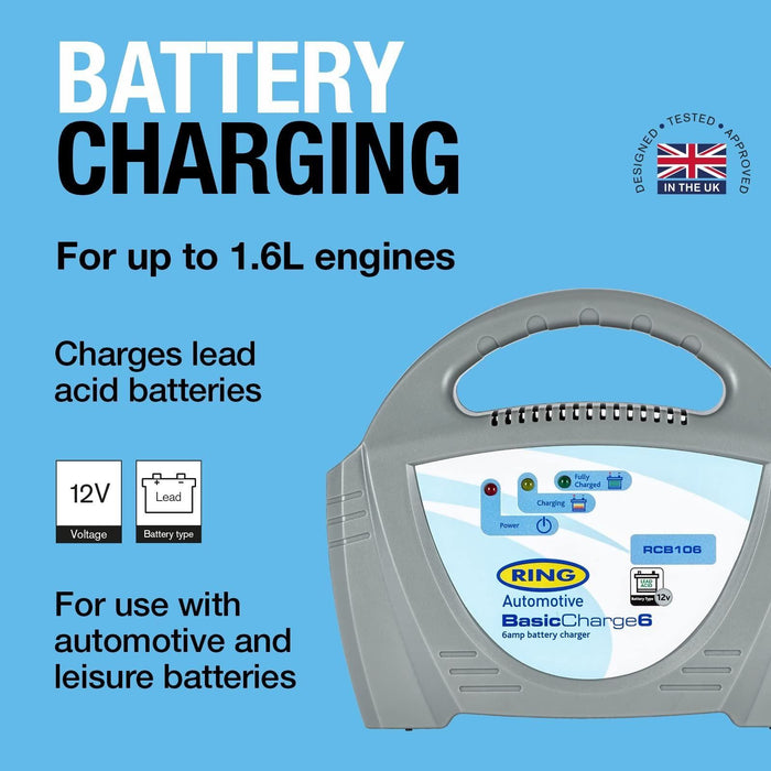 Ring Automotive - RCB106 6A Battery Charger, 12V Lead Acid Batteries,Grey, Vehic Ring Automotive - Town Tools 