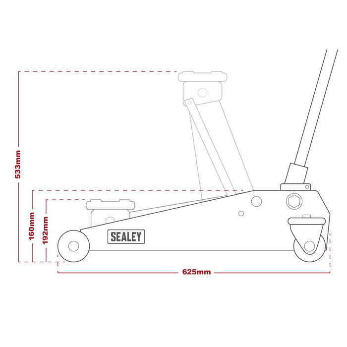 Sealey Long Reach High Lift SUV Trolley Jack 3 Tonne 1153SUV Sealey - Town Tools 