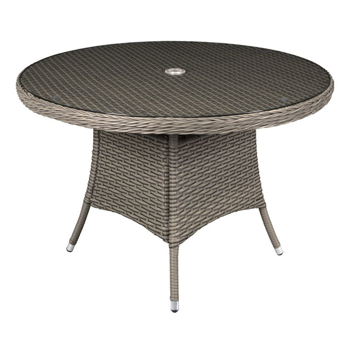 Dellonda Chester Rattan Wicker Round Outdoor Dining Table Tempered Glass Top