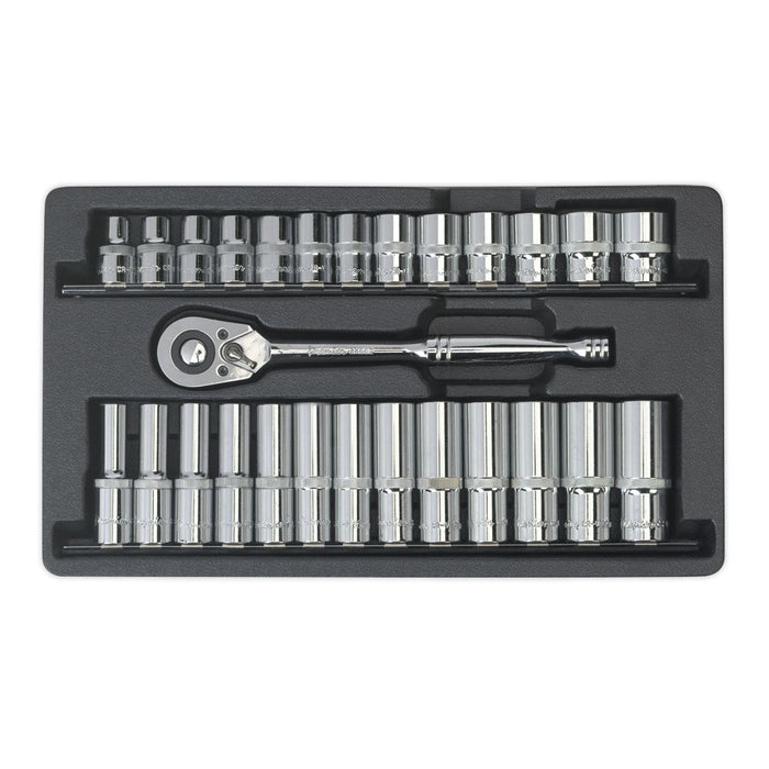 Sealey Ratchet Wrench & Socket Rail Set 27pc 1/2"Sq Drive AK66483 Sealey - Town Tools 