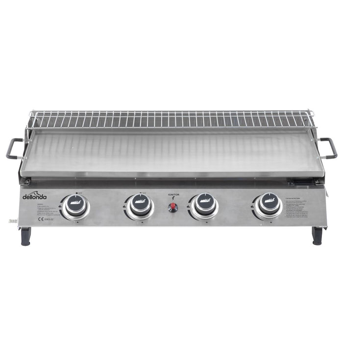 Dellonda 4 Burner Stainless Steel Portable Gas Plancha with Warming Rack 10kW