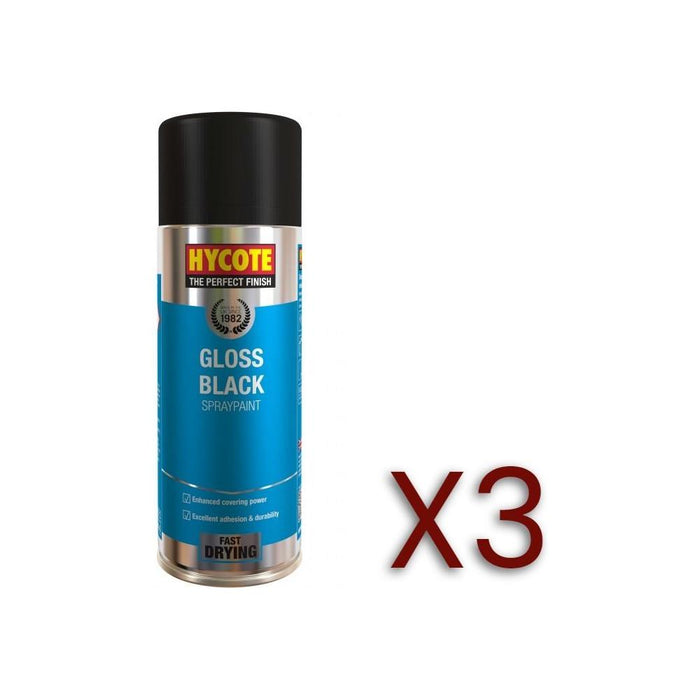 3x Hycote XUK0272 Gloss Black 400ml C/O Hycote - Town Tools 