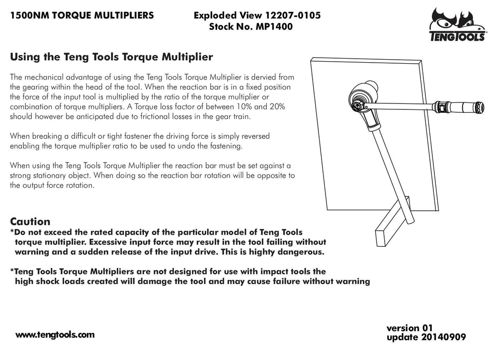 Teng Tools Torque Multiplier 1:3 1/2"F - 3/4"M Teng Tools - Town Tools 