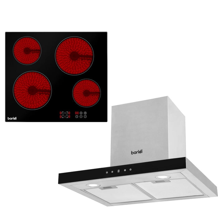 Baridi  Ceramic Hob with 4 Cooking Zones 60cm & T-Shape Chimney Cooker Hood Baridi - Town Tools 